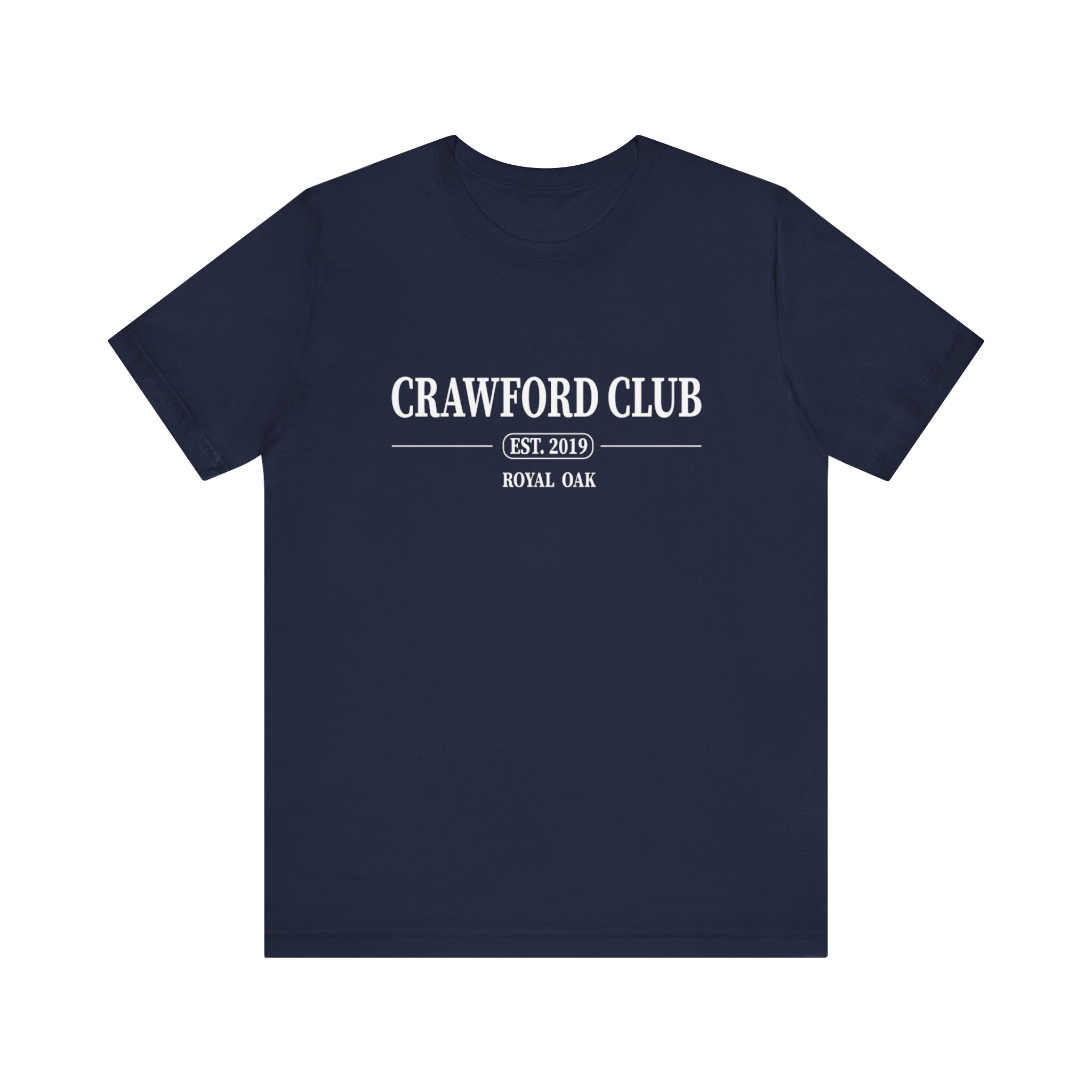 Black t-shirt with "Crawford Club" and "Royal Oak" text