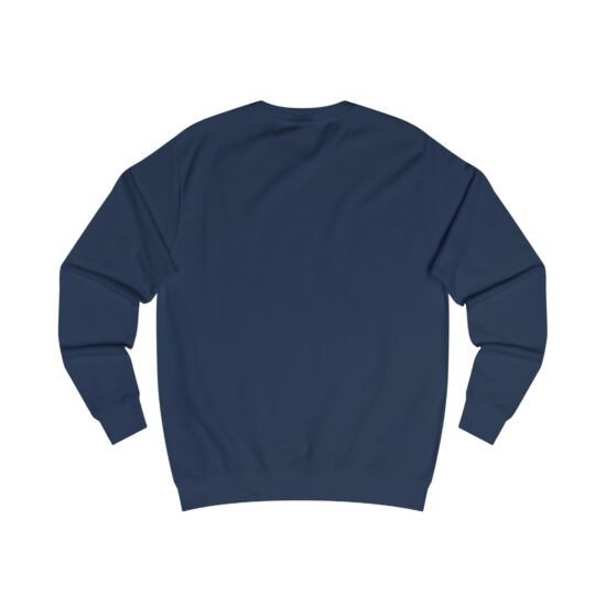 Back view of a navy crewneck sweatshirt with 