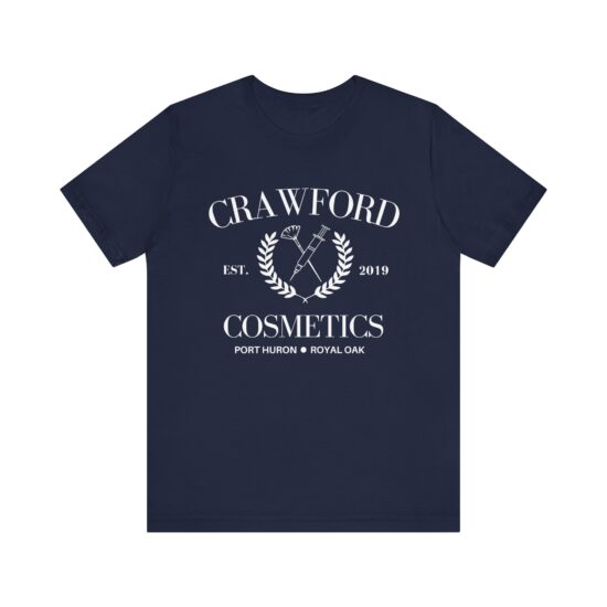 Black t-shirt with white Crawford Cosmetics logo