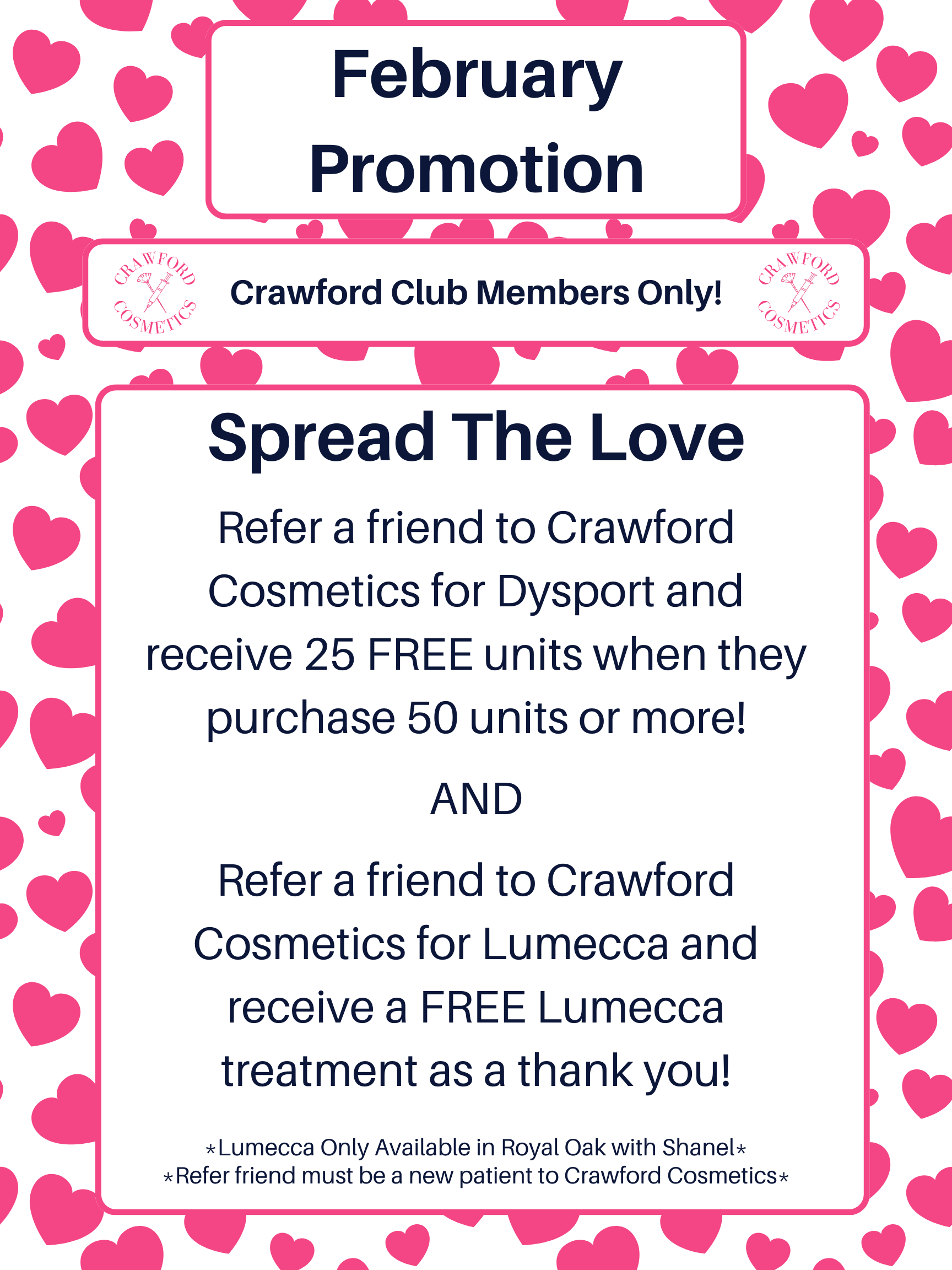 February promo popup by Crawford Cosmetics in MI